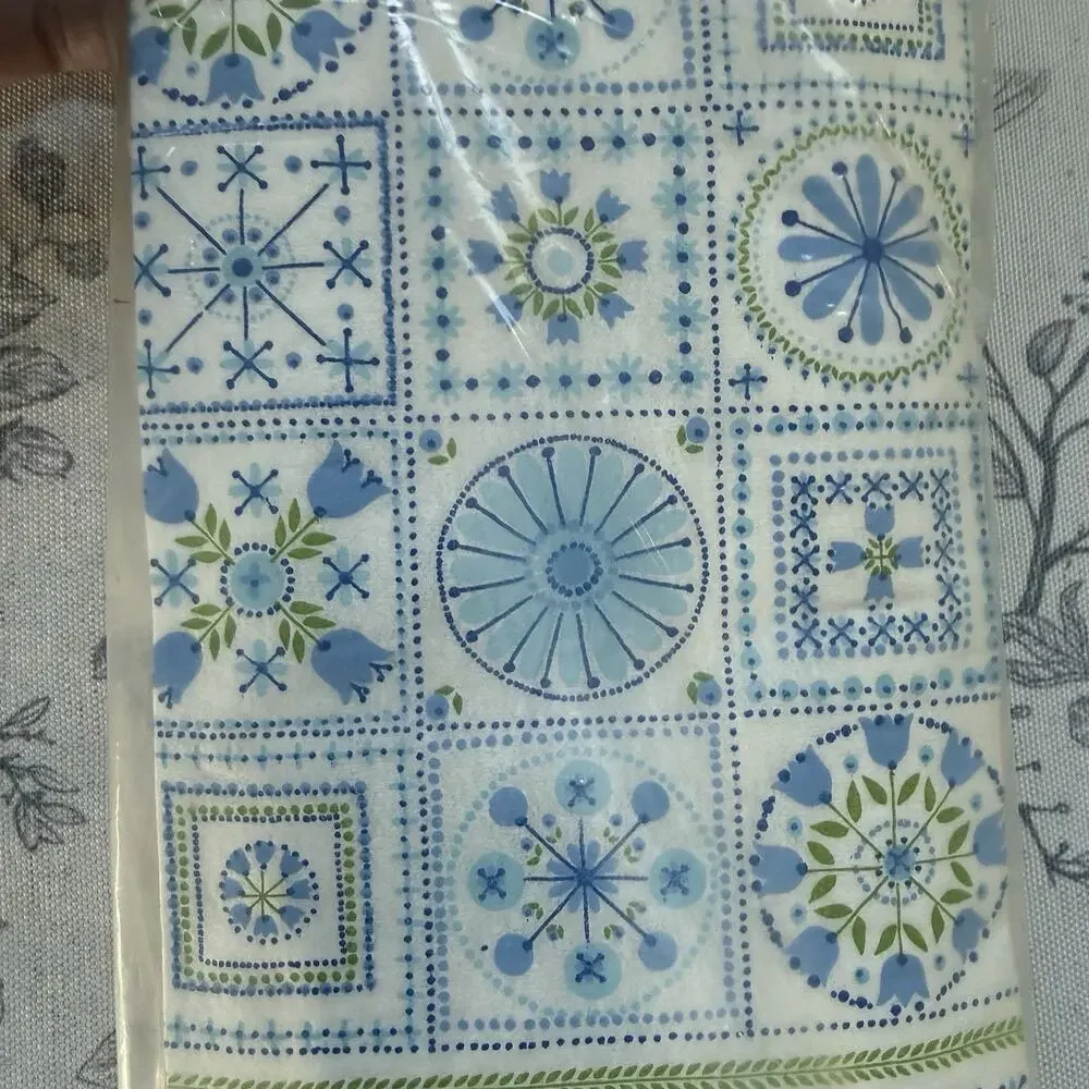 Vtg New Hallmark Guest Towel Napkins Set Mid Century MCM Retro Blue Floral 15 Ct